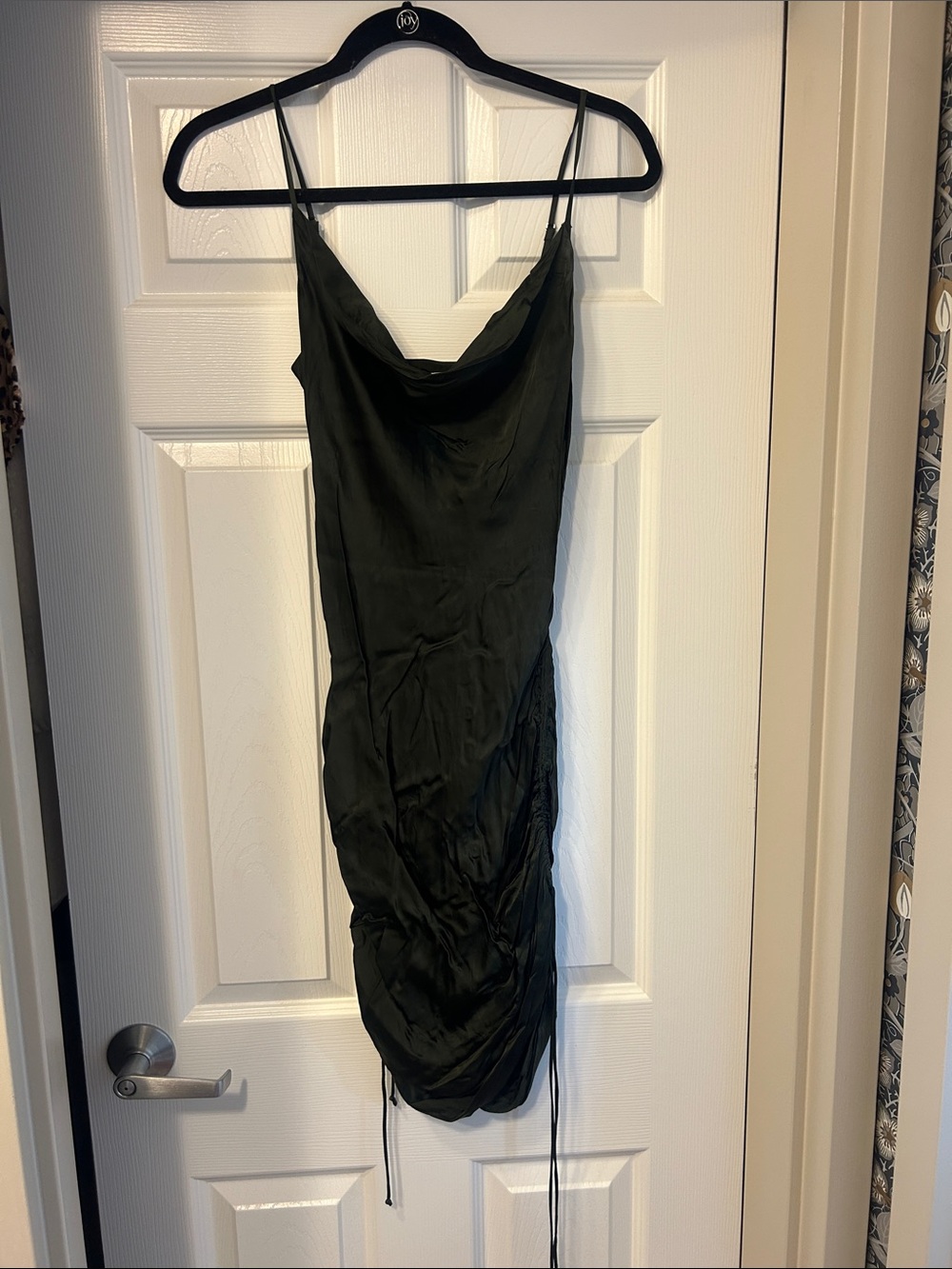 Aritzia Wilfred Satin Cowl Neck Slip Dress in Dark Green